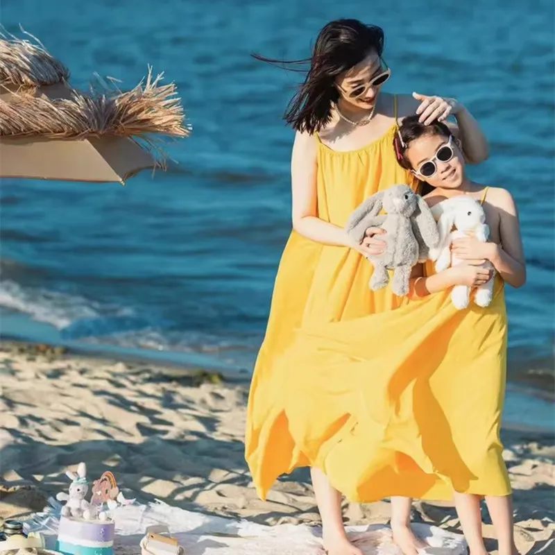 Baby Yellow Clothing Women - 엄마와 딸 커플룩 비치웨어 드레스 엄마와
