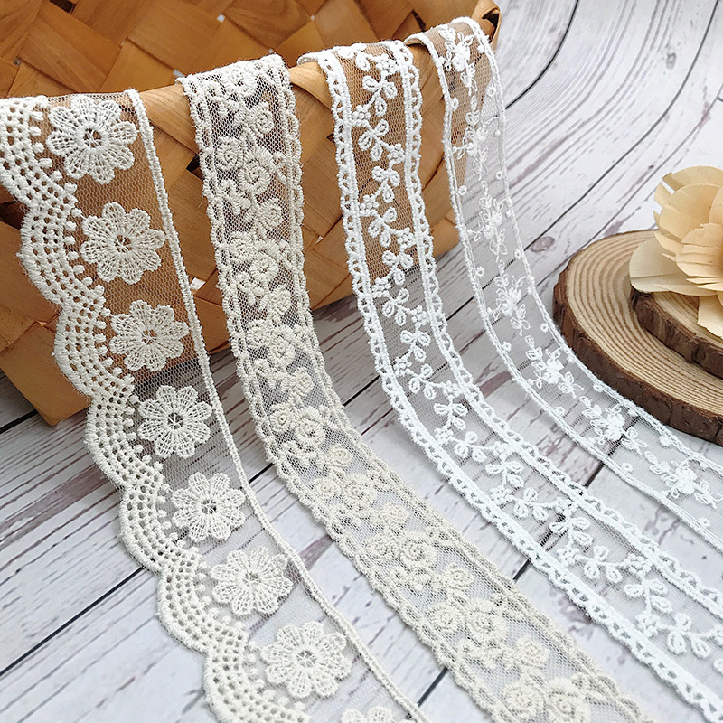 Baby Clothing Embroidery - 3 야드/로트 자수 화이트 베이지 코튼