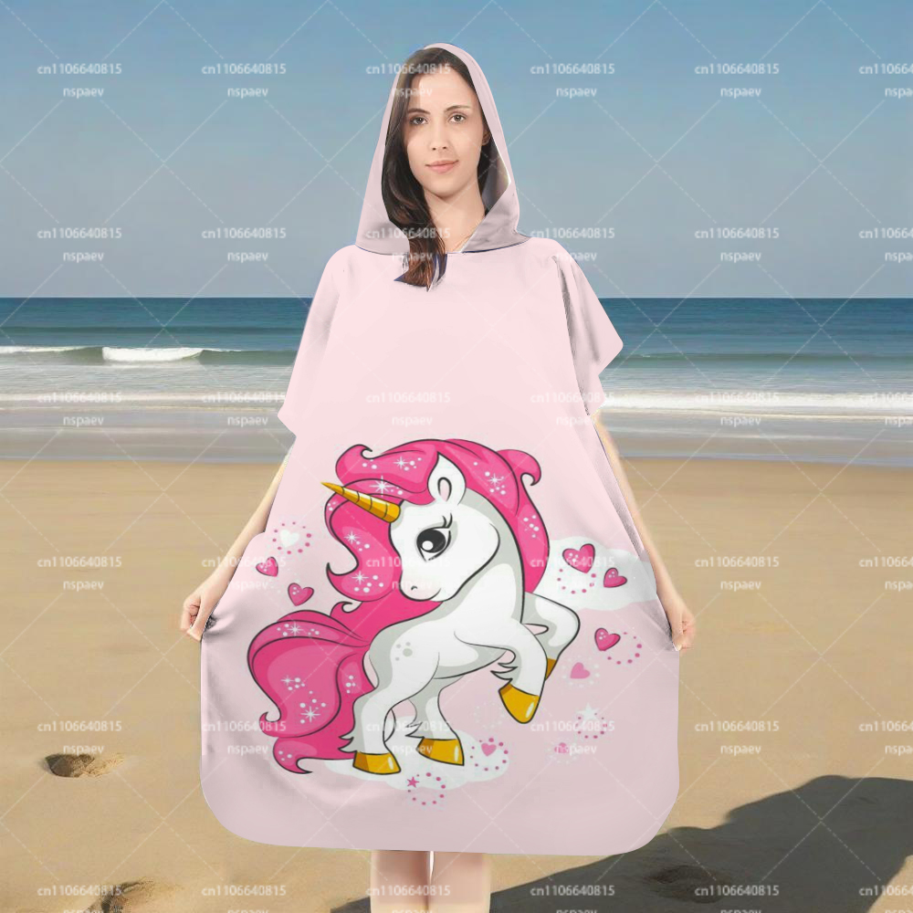 부모-자녀 핑크 유니콘 프린트 후드 목욕 가운, 해변  - Hooded Bath Towel 리뷰 및 가격