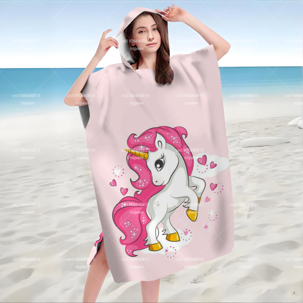 부모-자녀 핑크 유니콘 프린트 후드 목욕 가운, 해변  - Hooded Bath Towel 리뷰 및 가격